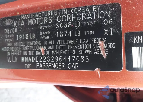 2009 Kia Rio Lx z USA, uszkodzony, nr VIN KNADE223296447085